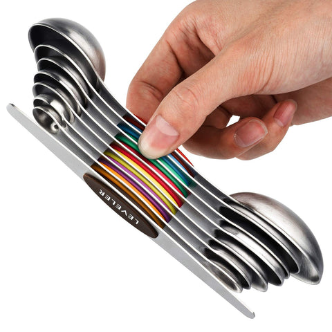 YellRin magnetic spoons set 8-piece with clear labels for quick, accurate measurements.