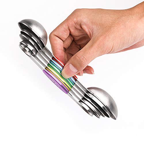 YellRin magnetic spoons set dual-ended stainless steel for precise dry and liquid measurements