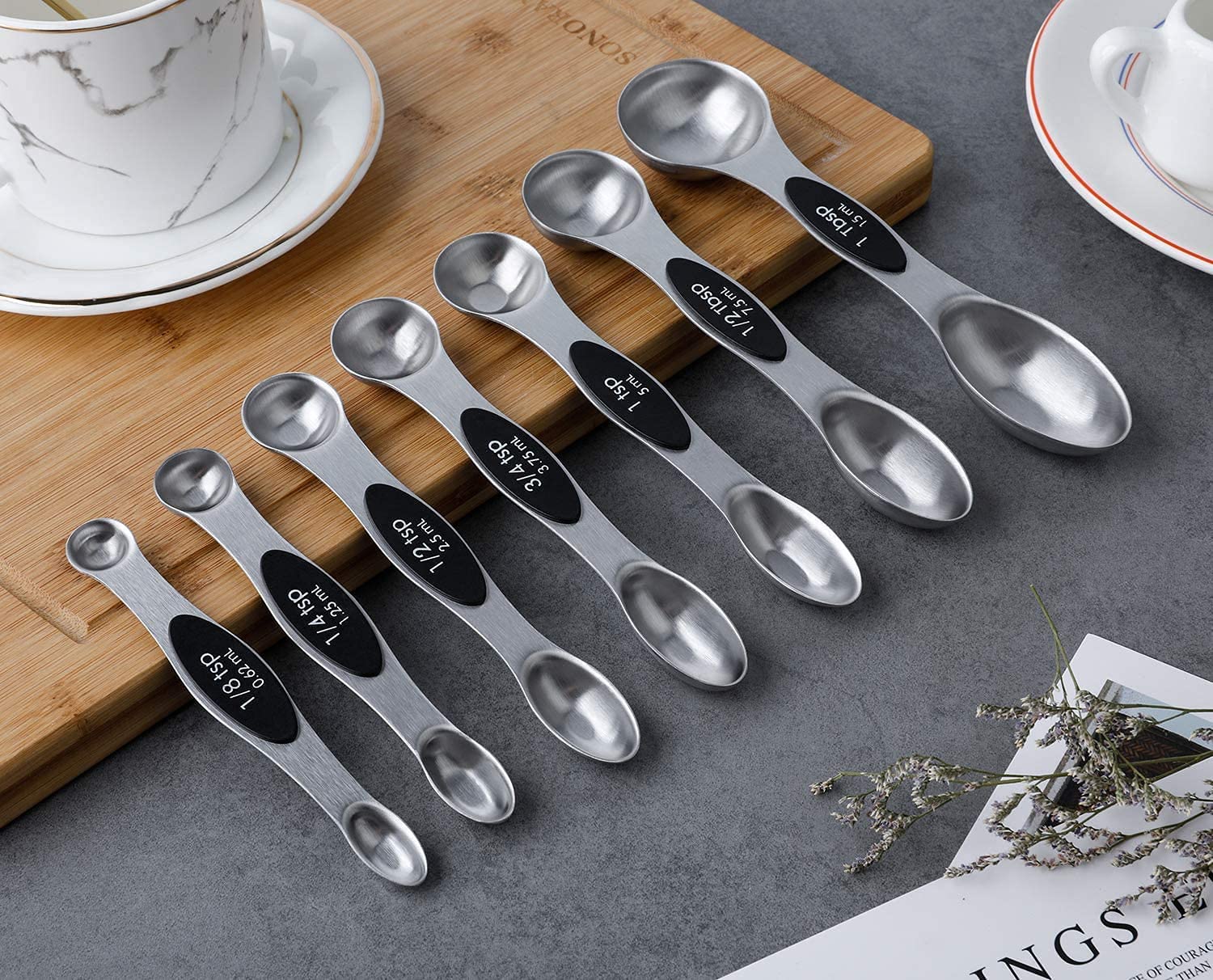 YellRin spoons slim end fit for narrow spice jars.