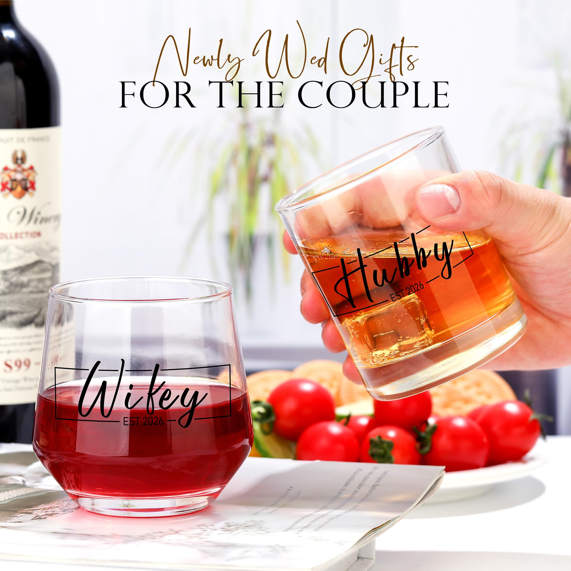 YENCHORN Hubby whiskey glass with EST 2026 engraving and sturdy design