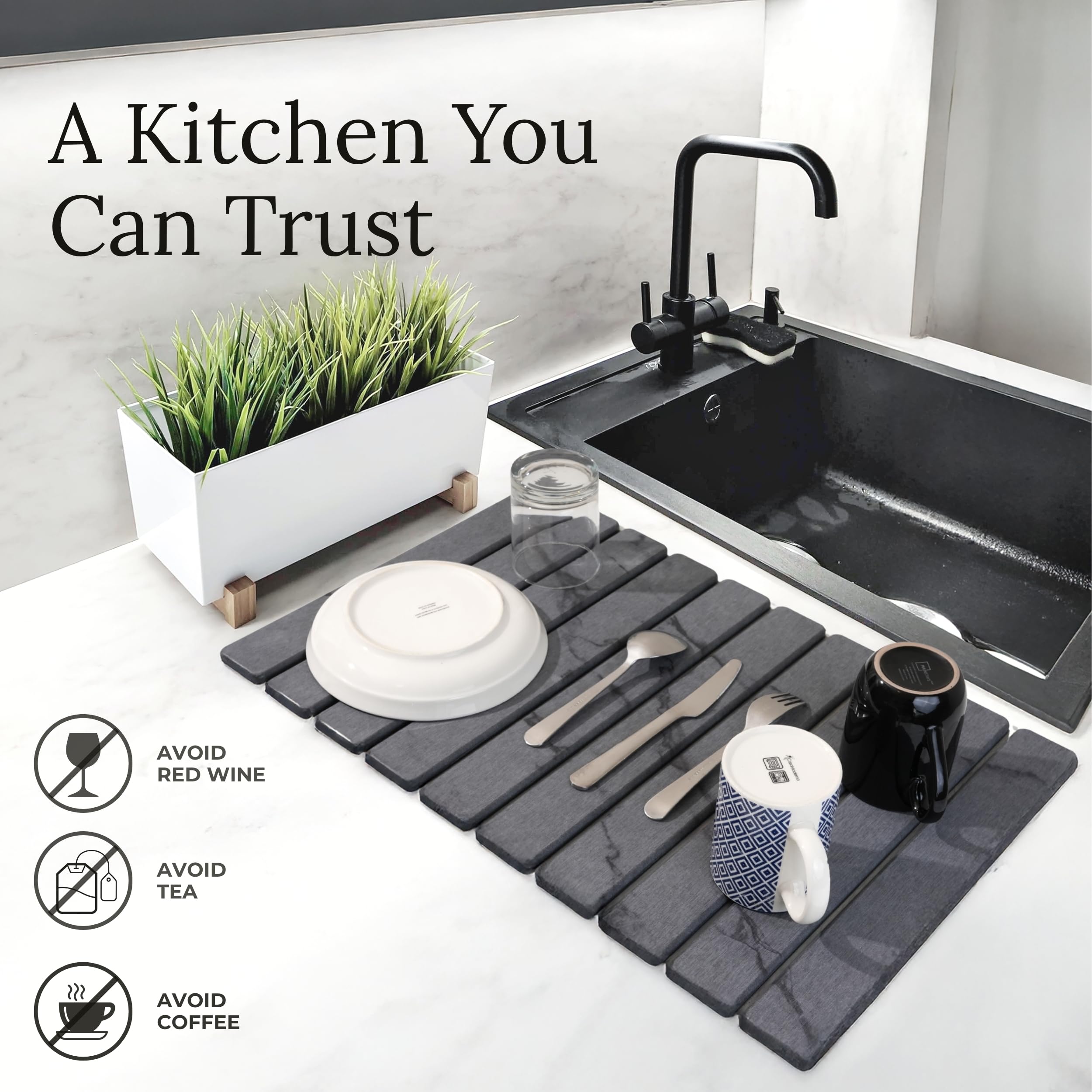 Yenyra diatomaceous earth mat highlights absorbent core for fast water pickup