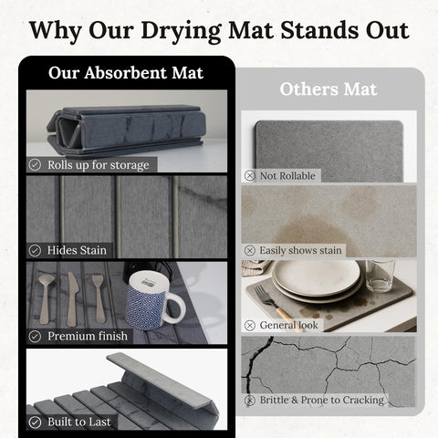 Yenyra kitchen mat in dark gray suits drying dishes and cups