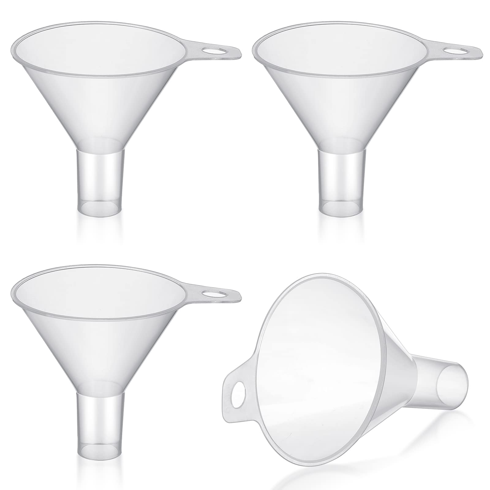 Yetene four-pack small plastic funnel with 65mm top diameter for precise pouring into bottles.