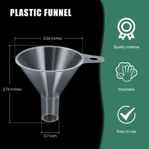 Yetene clear wide-mouth bottle funnel enables spill-free filling of bottles.
