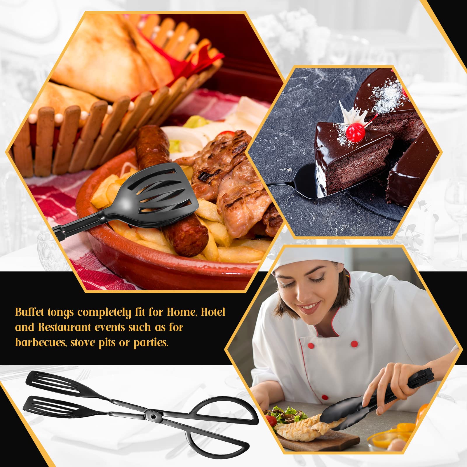 Yetene heavy-duty serving tongs in black, sturdy for buffet use