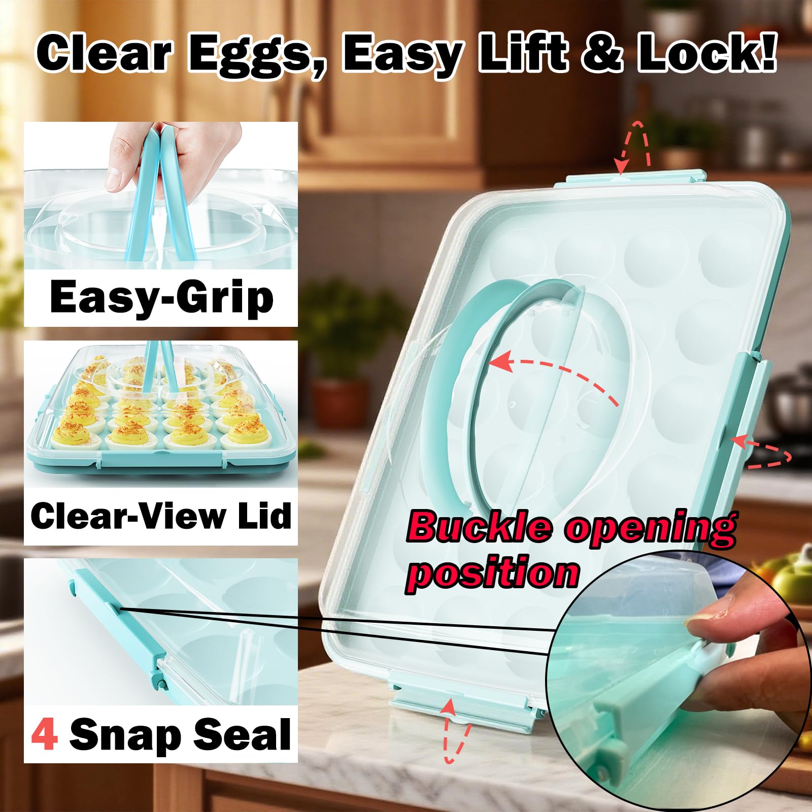 YETESON blue 48-count deviled egg tray shows capacity and color.
