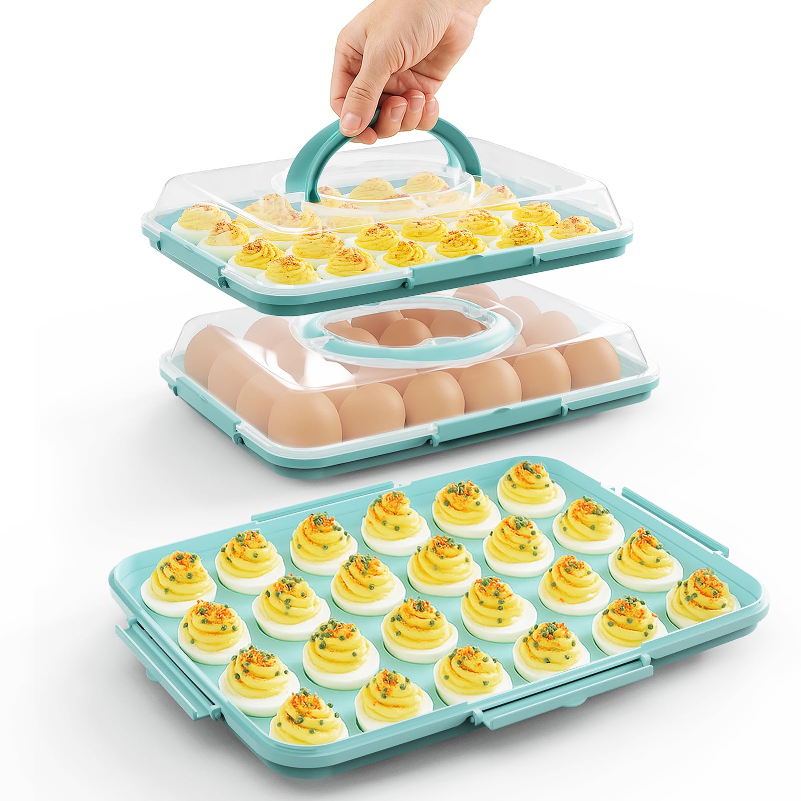 YETESON deviled egg containers with lid two-pack for secure, portable party servings.