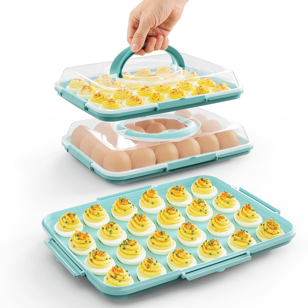 YETESON deviled egg containers with lid two-pack for secure, portable party servings.
