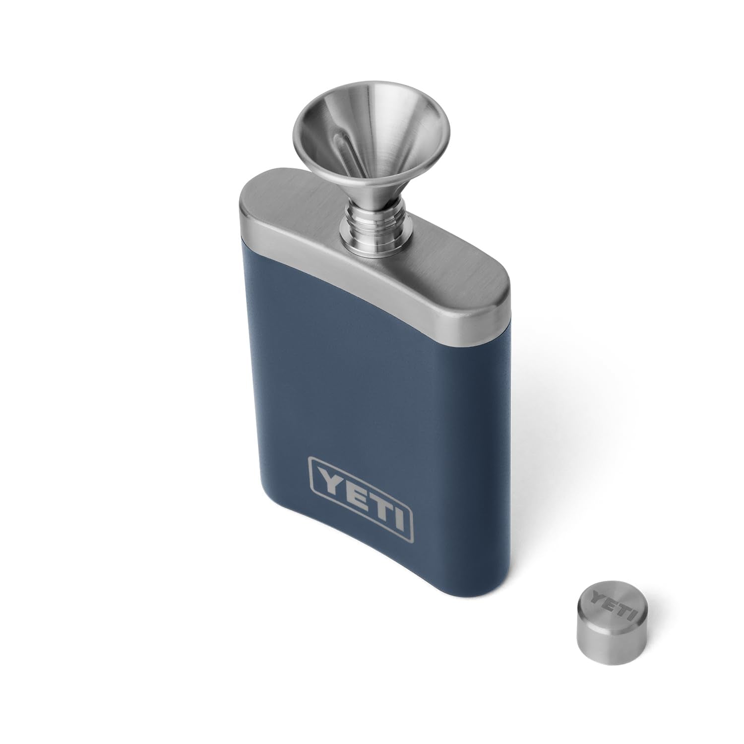 YETI 7oz navy flask tucked in a pocket for everyday adventures