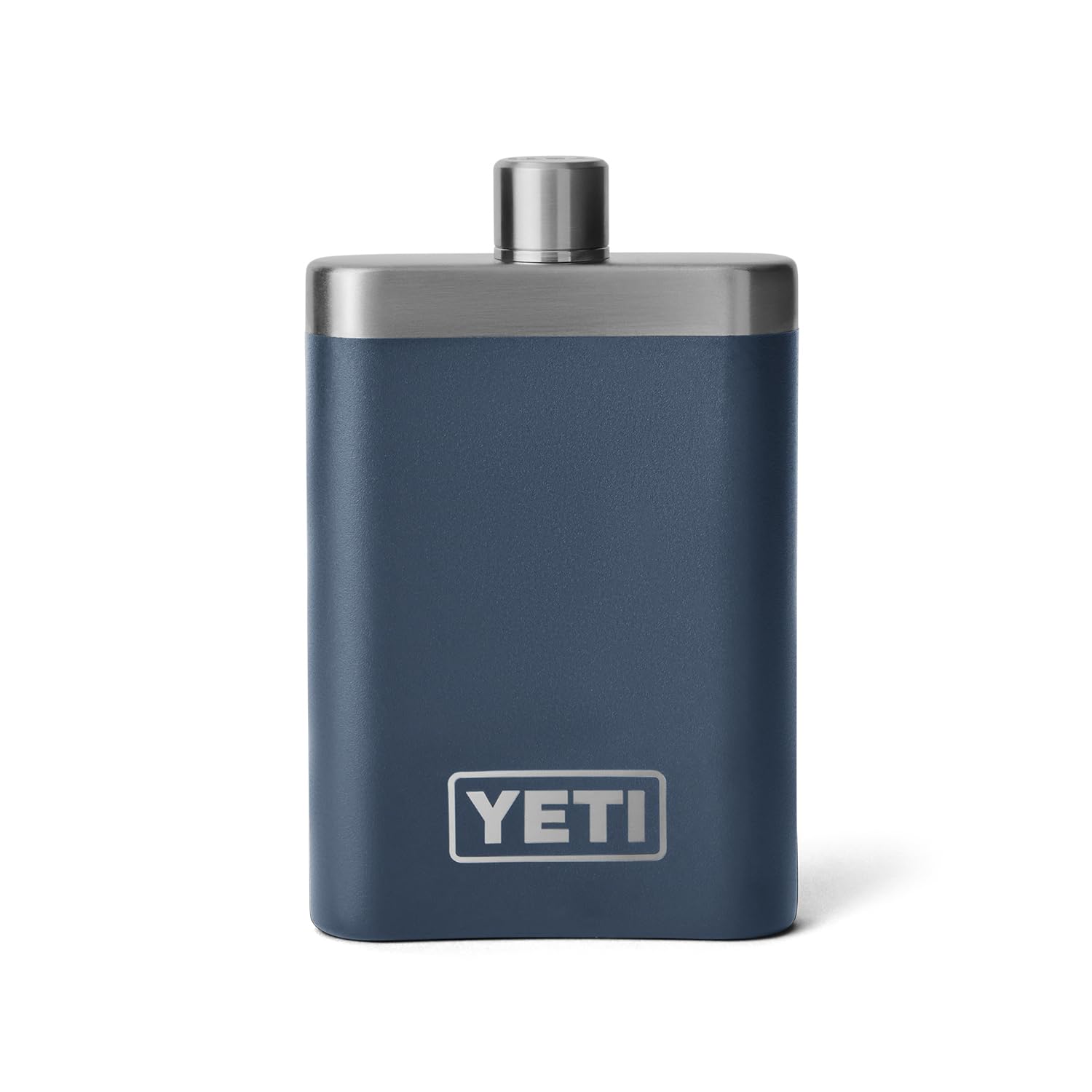 Close-up of YETI 7oz navy stainless steel, rust-resistant finish