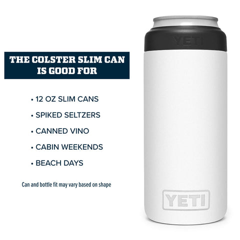 YETI Colster Slim insulated double-wall vacuum for cold beverages.