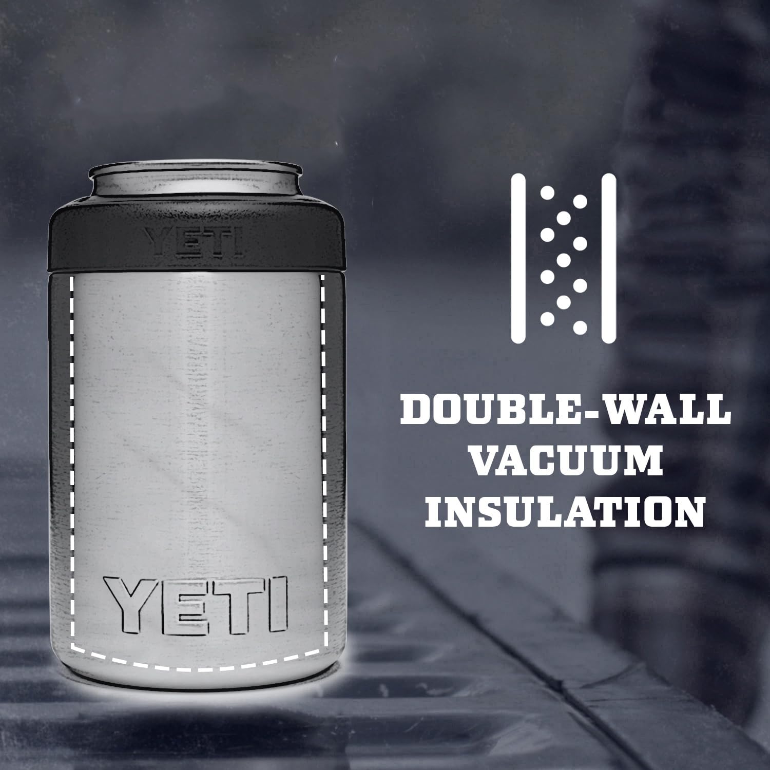 Rugged YETI Colster with thick-gauge steel and Duracoat finish.