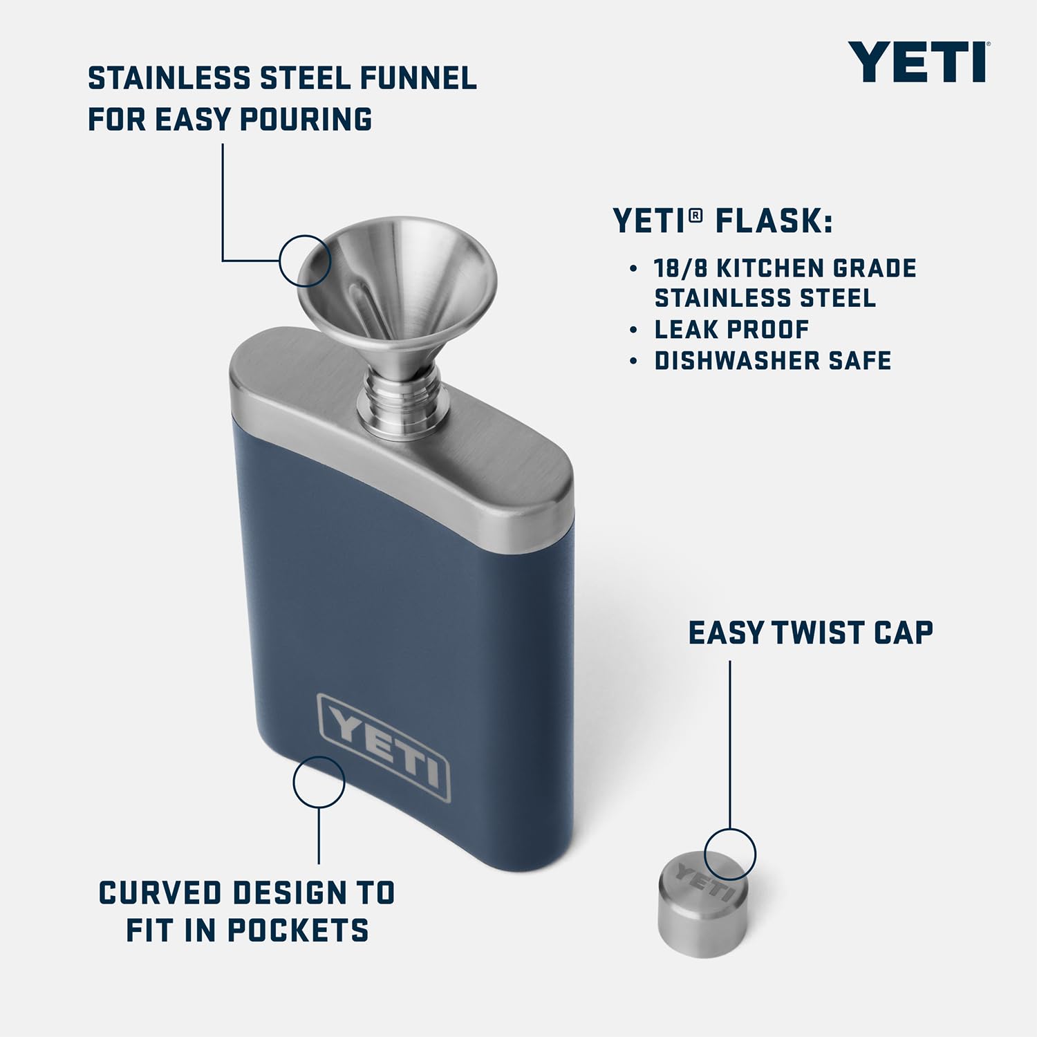 YETI flask with funnel shown for mess-free filling during adventures