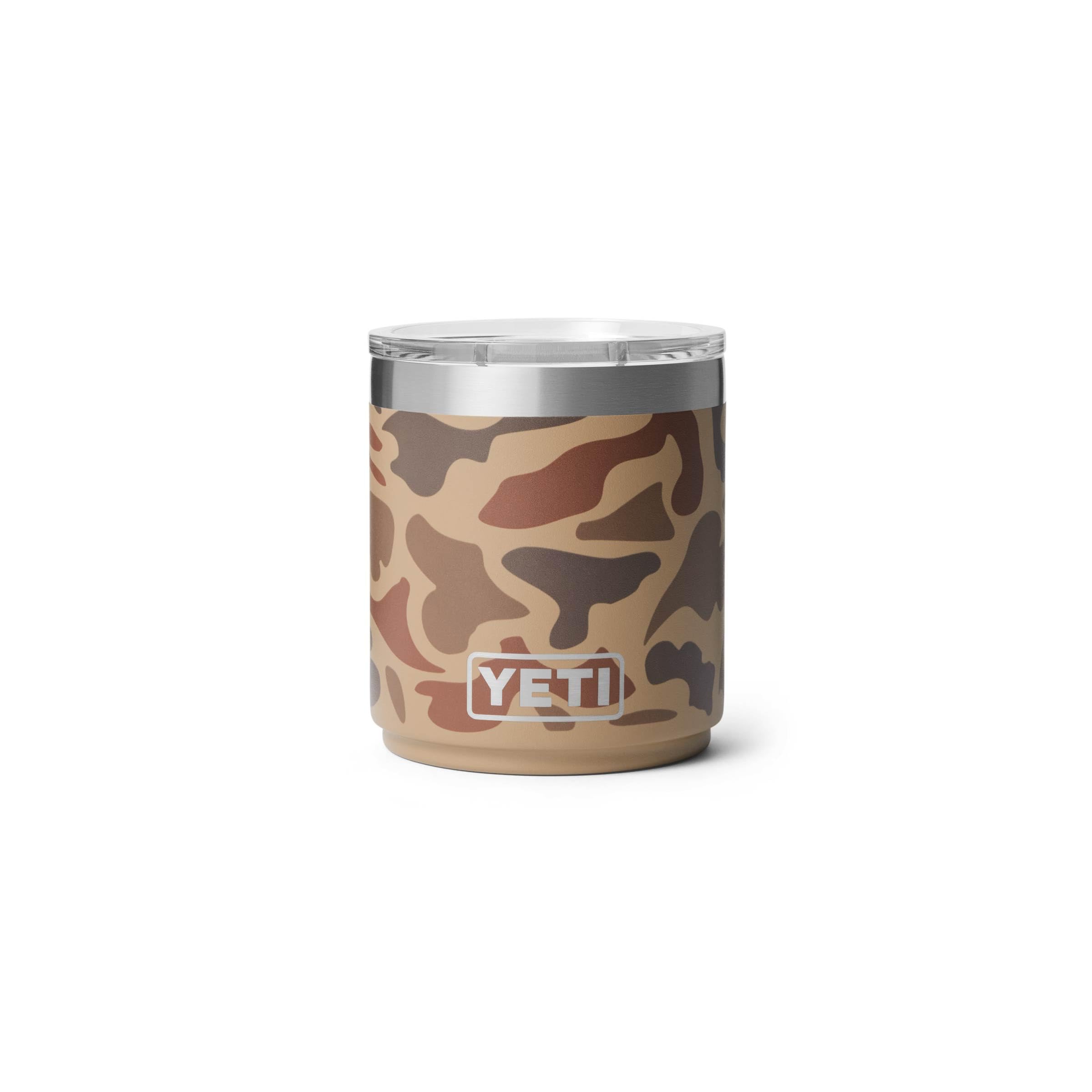 YETI Rambler 10 oz Lowball Wetlands Camo exterior keeps beverages at the right temperature.