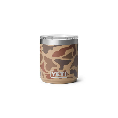 YETI Rambler 10 oz Lowball Wetlands Camo exterior keeps beverages at the right temperature.