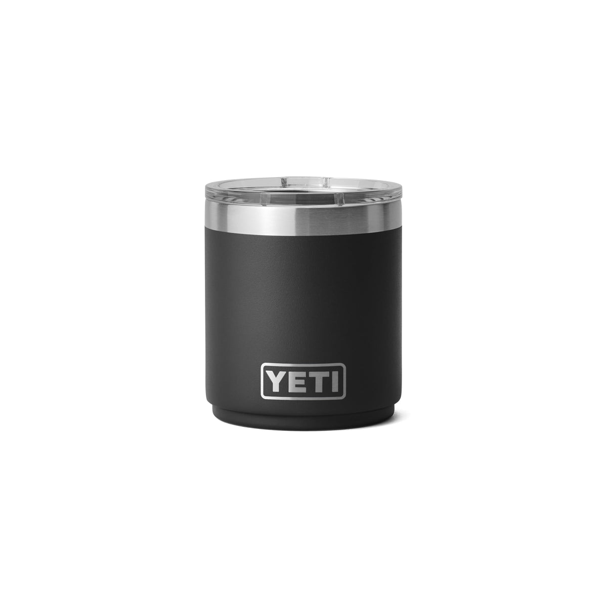 YETI Rambler 10 oz Lowball 2.0 front view in black preserves temperature on the go