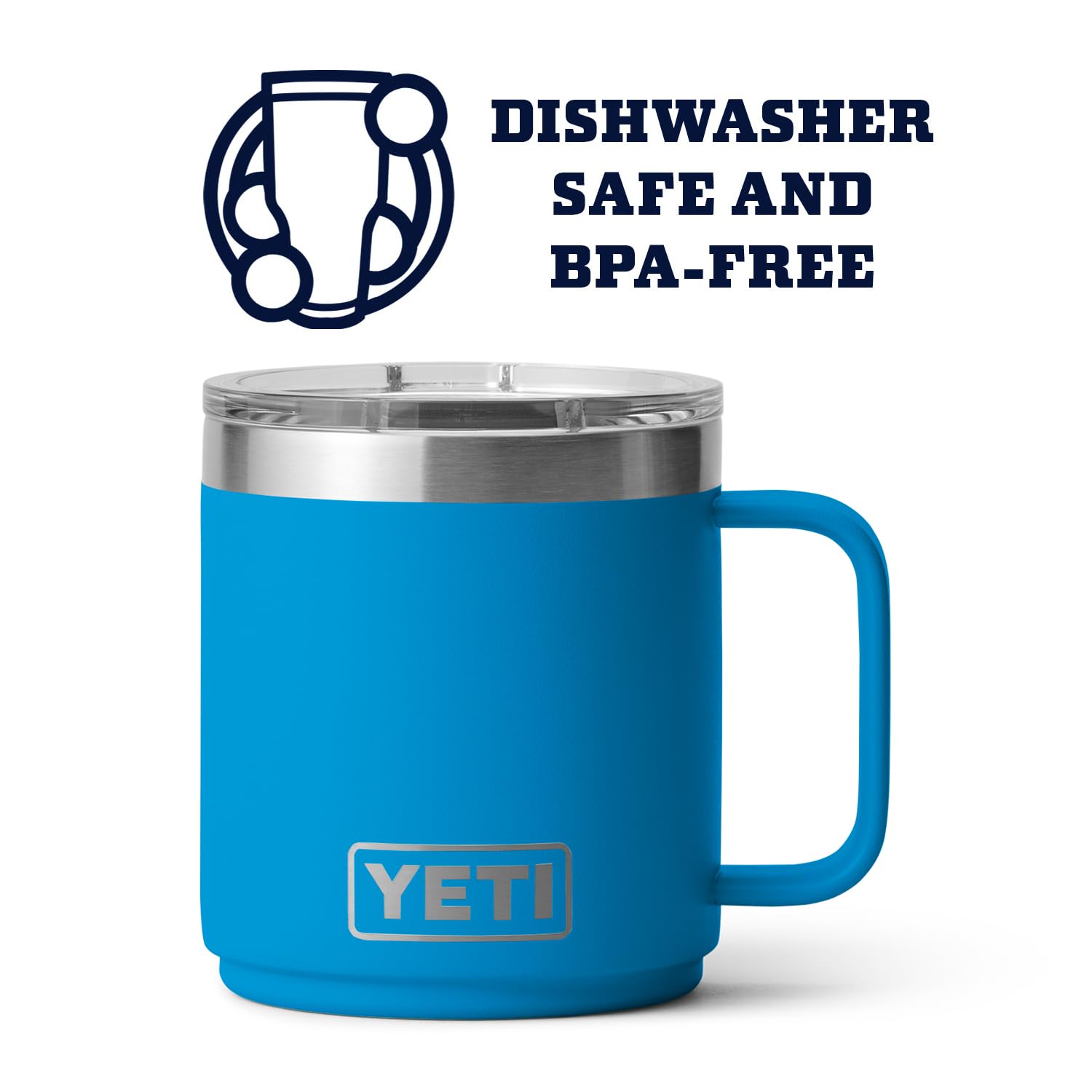 YETI Rambler 10 oz mug in Big Wave Blue for outdoor style and durability.