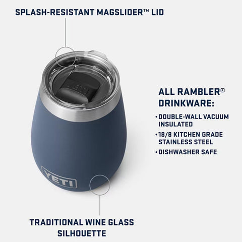YETI Rambler 10 oz Wine Tumbler with double-wall insulation keeps drinks at temperature.