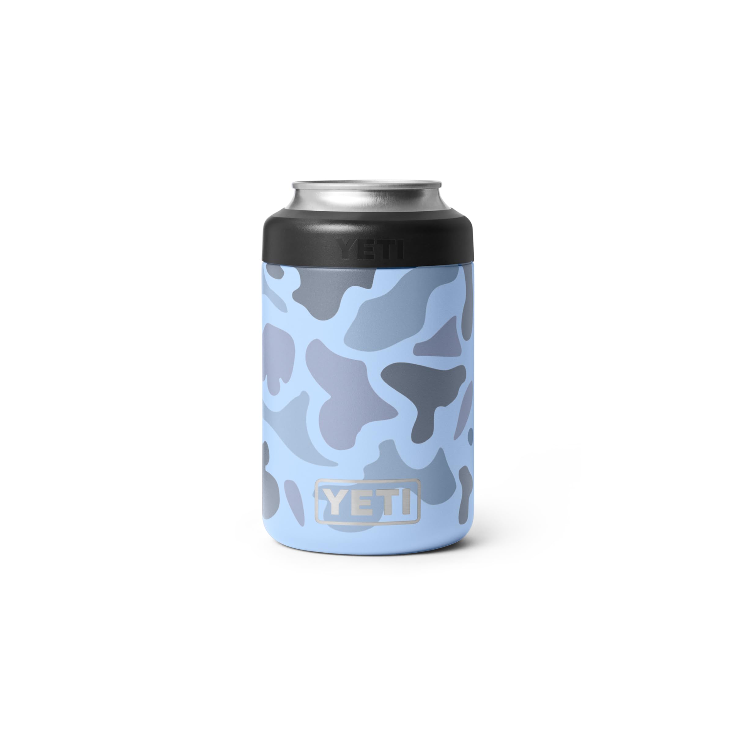 YETI Rambler Colster blue camo front view keeps drinks cold on the go