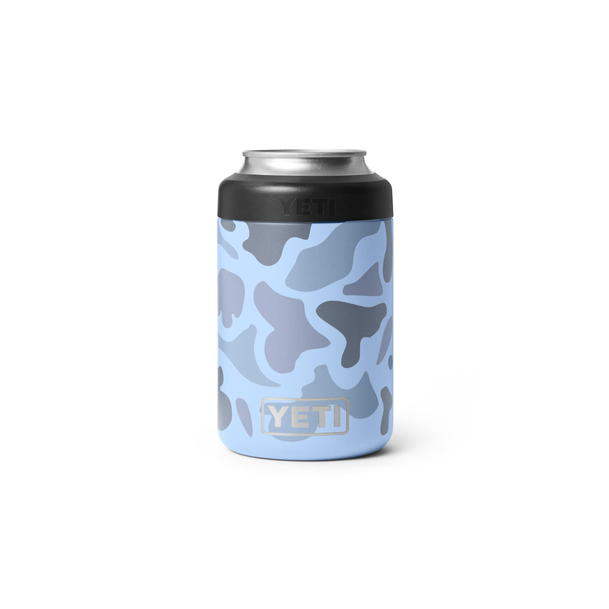 YETI Rambler Colster blue camo front view keeps drinks cold on the go