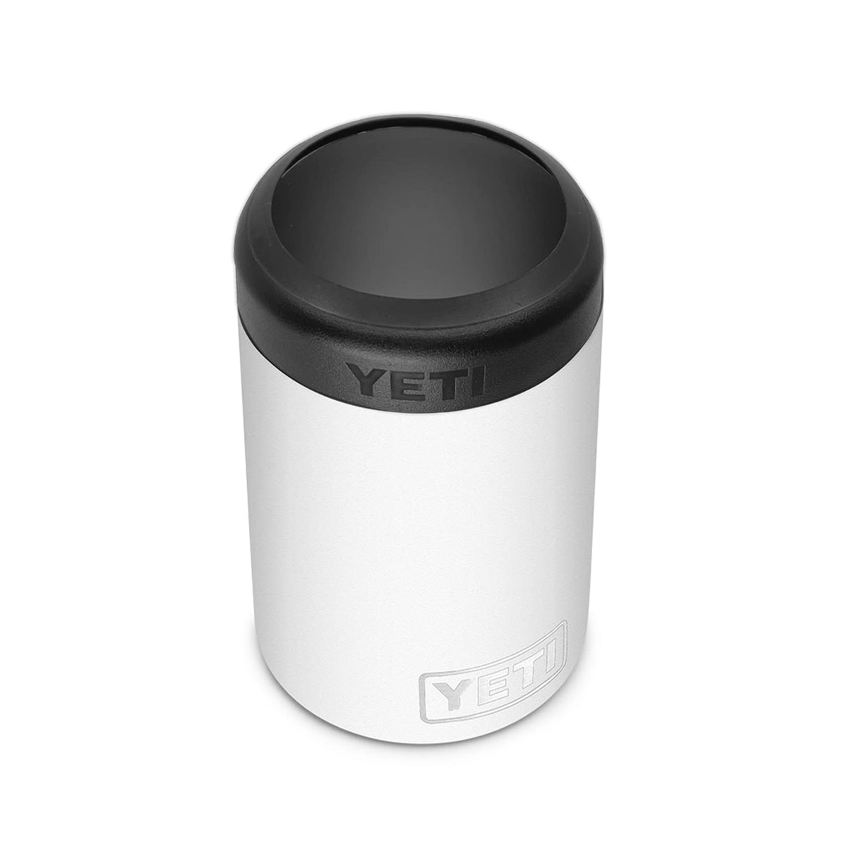 YETI Rambler Colster white front view keeps standard cans cold on the go.