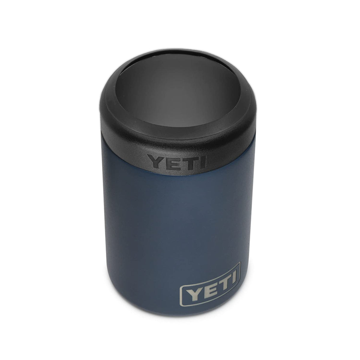 YETI Rambler Colster Navy front view shows rugged steel build for outdoor use