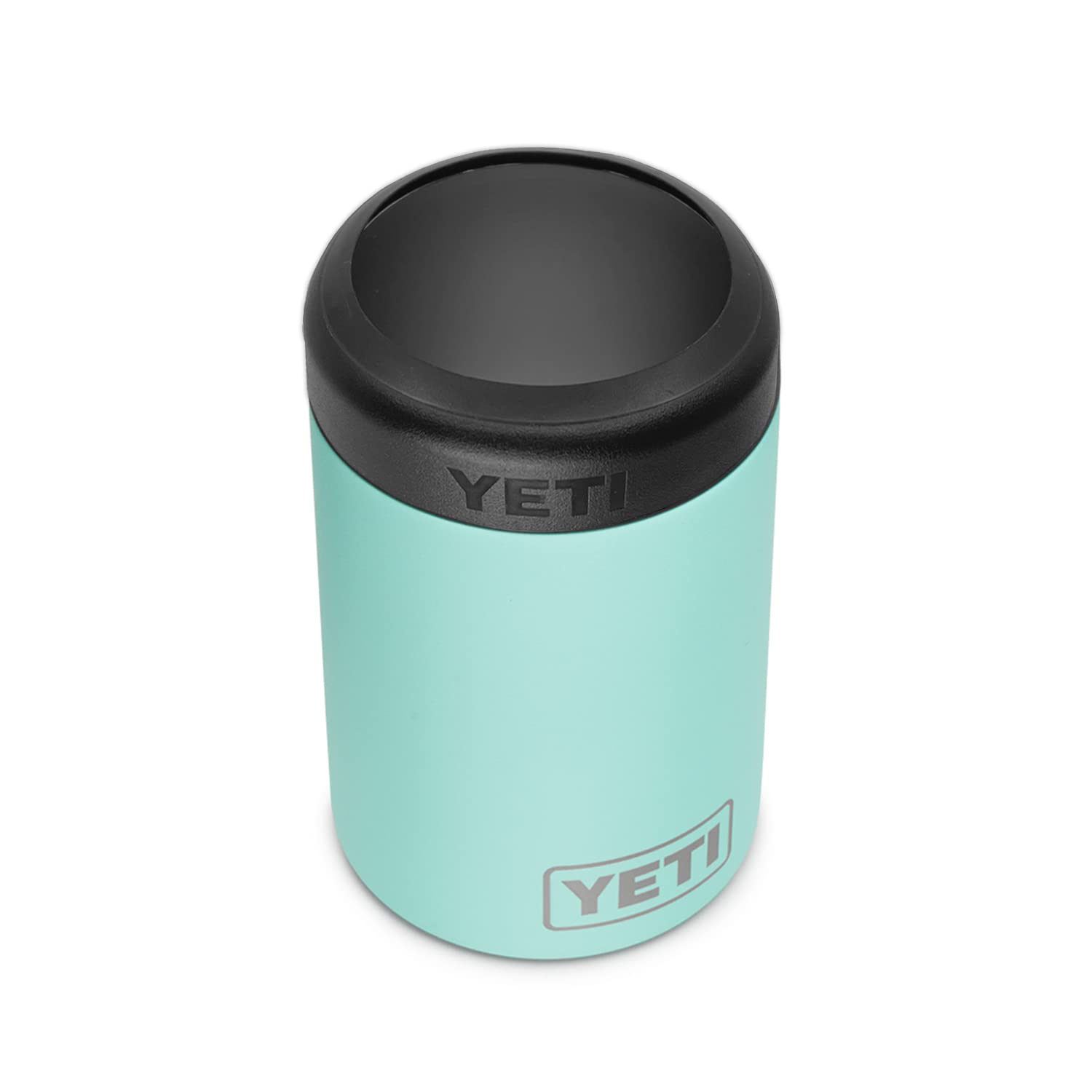 YETI Rambler Colster seafoam front view keeps standard cans cold on the go.