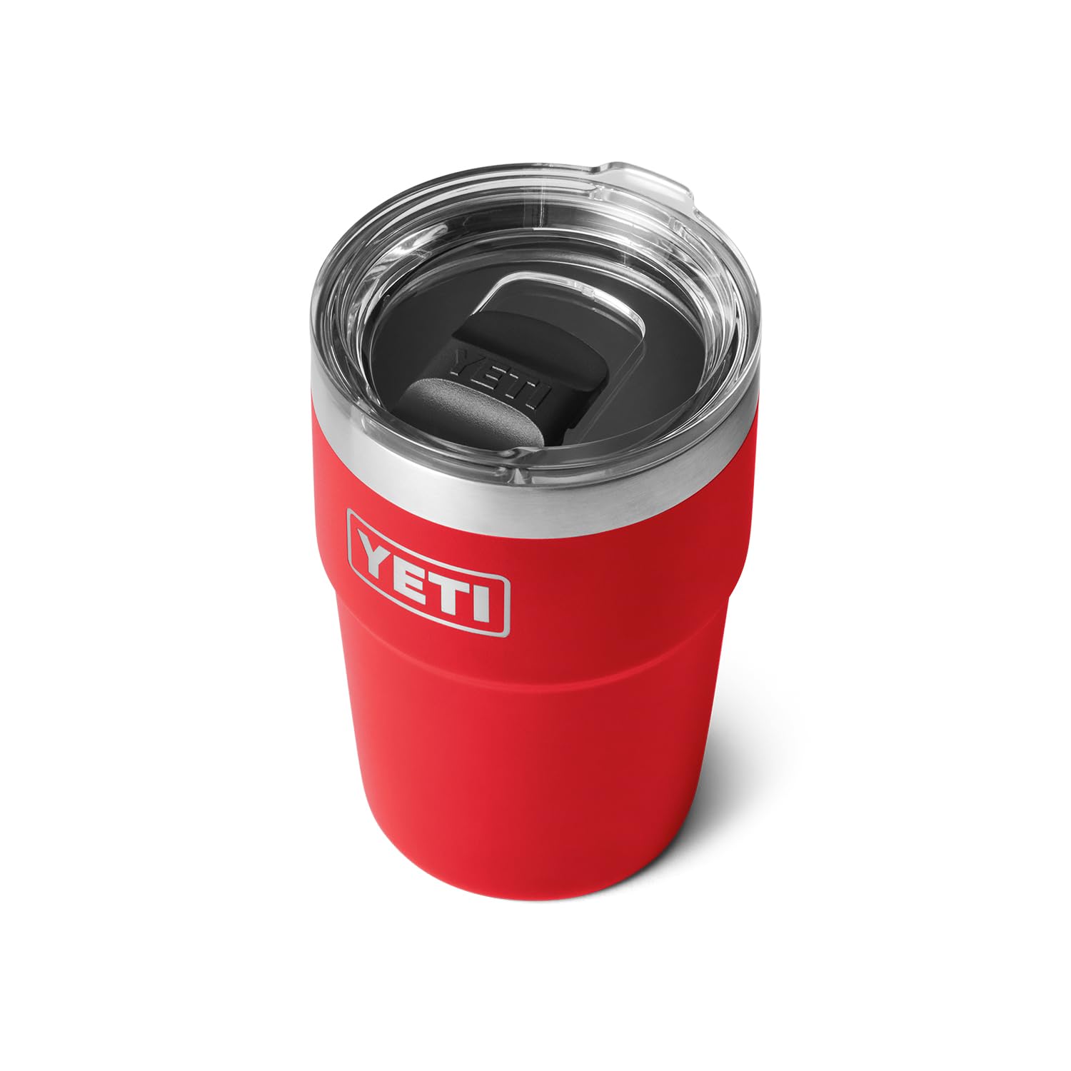 YETI Rambler 16 oz stackable tumbler Rescue Red front view keeps drinks hot or cold