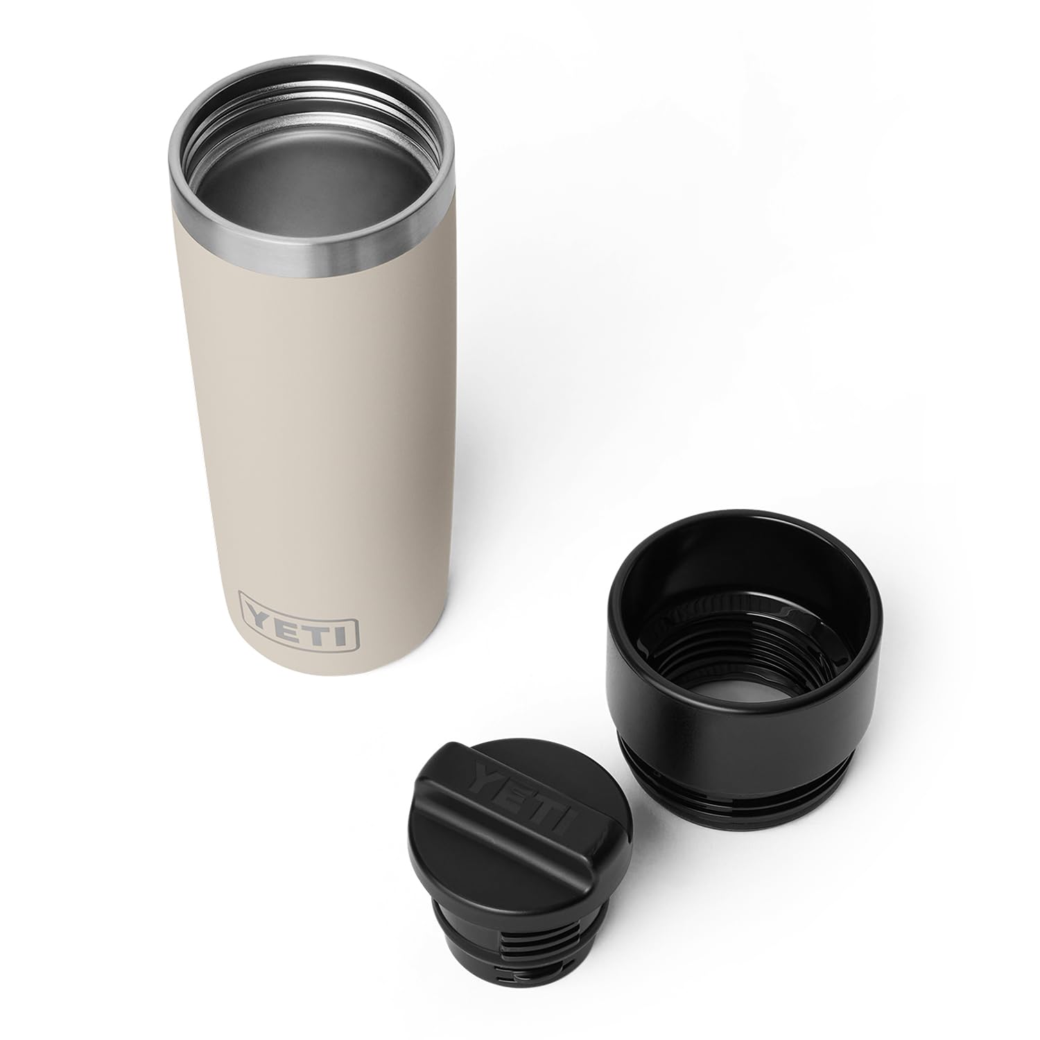 YETI Rambler 16 oz stainless steel body highlights durability.