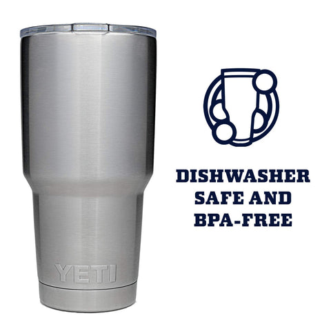 YETI Rambler uses 18/8 stainless steel for lasting durability and temperature retention.