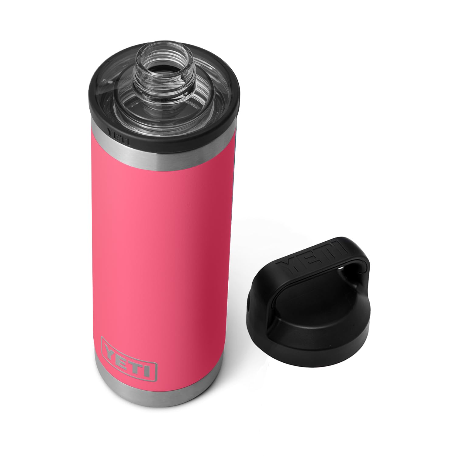 YETI Rambler 18 oz bottle with tropical pink chug cap for fast, spill-free sips.