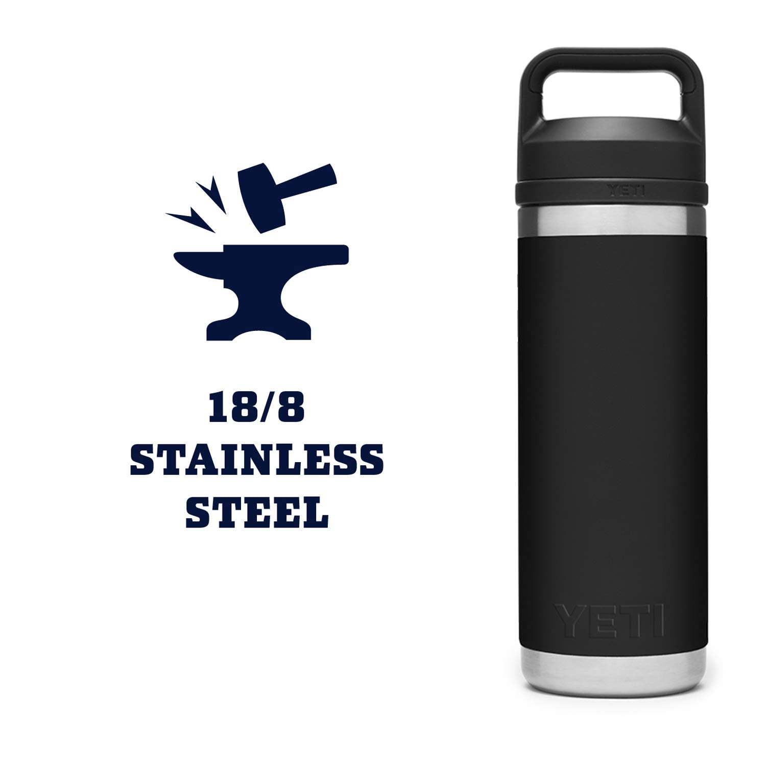 YETI Rambler 18 oz bottle fits standard cup holders for travel convenience.