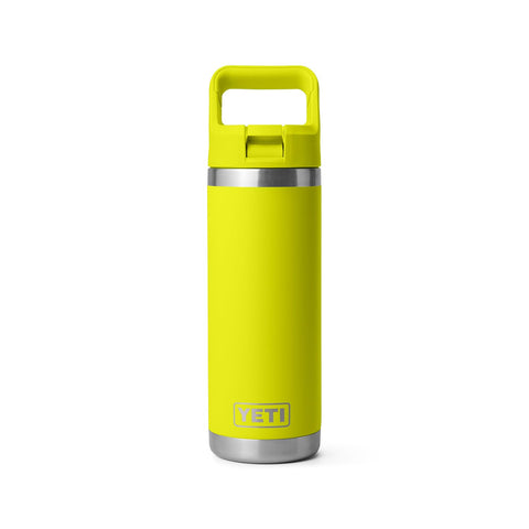 Side profile of the firefly yellow Rambler highlighting its durable stainless body