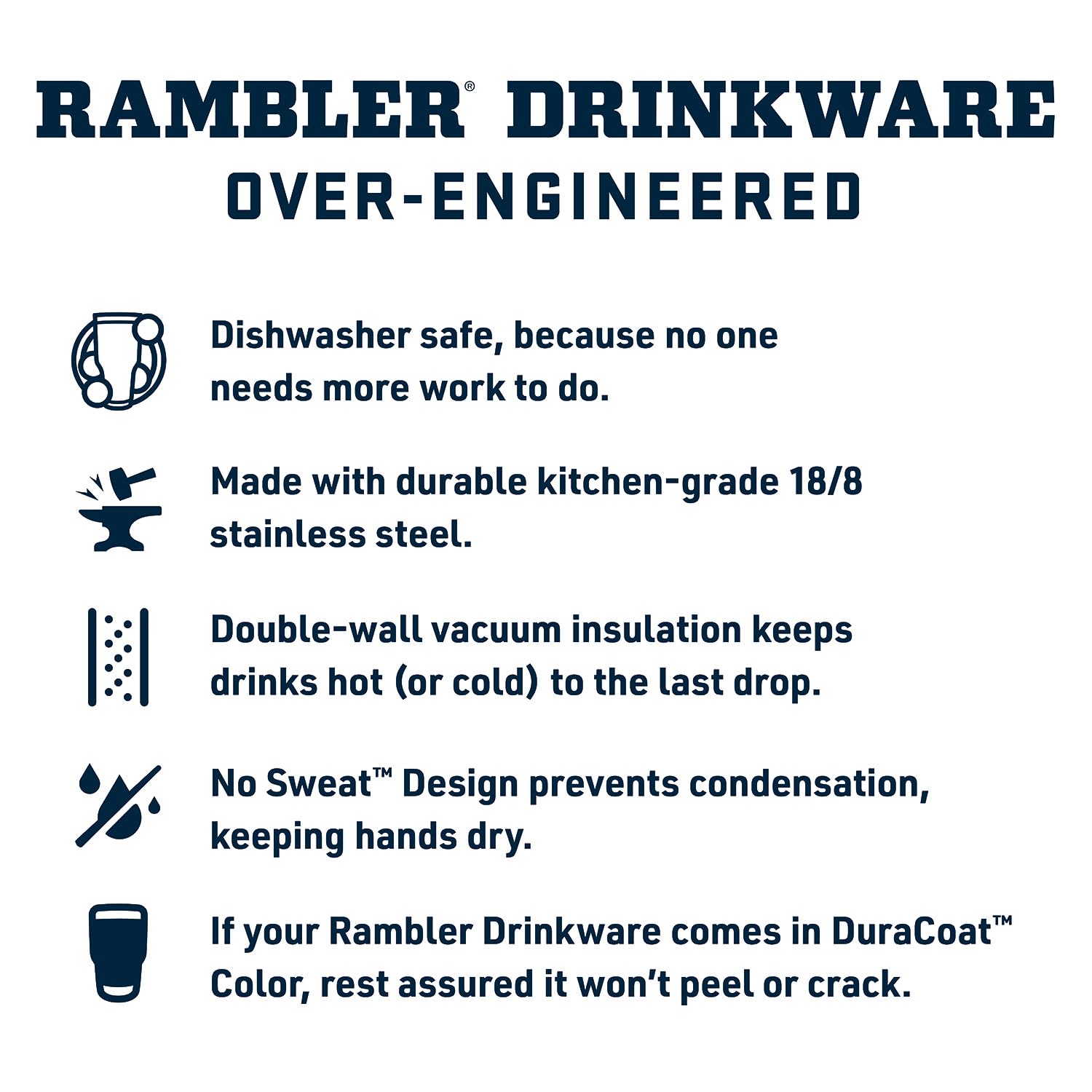 YETI Rambler 18 oz bottle no-sweat exterior keeps hands dry.