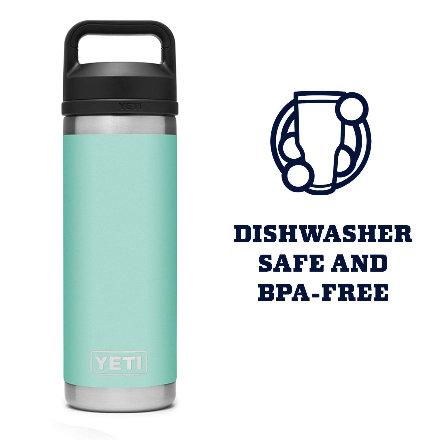 YETI Rambler 18 oz bottle in Seafoam color for outdoor use.