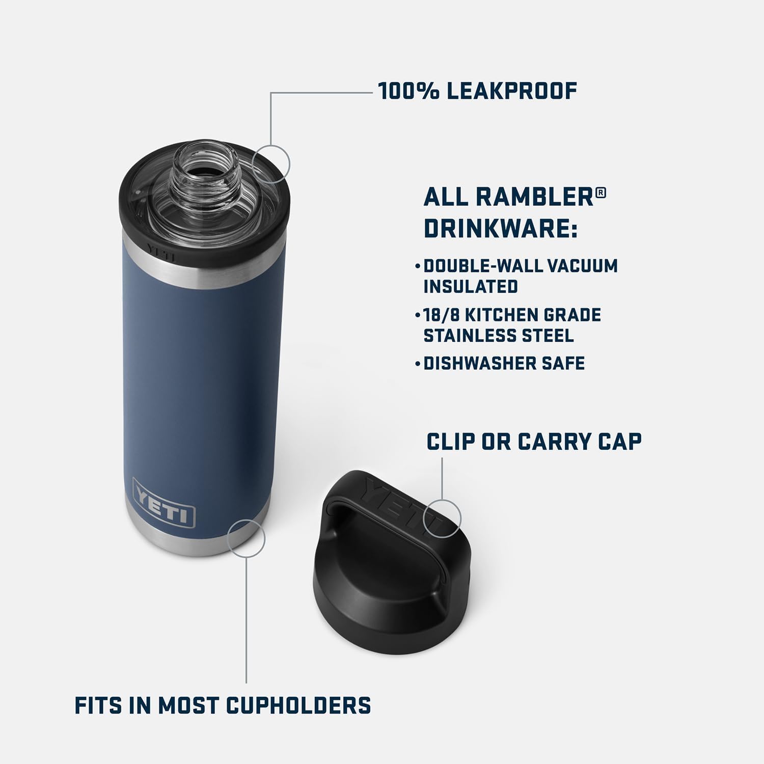 YETI Rambler 18oz bottle showing vacuum insulation for temperature control