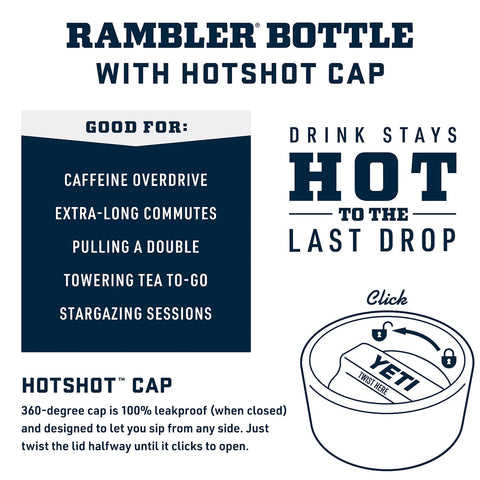 YETI Rambler 18 oz Hotshot insulated body maintains temperature on commutes.