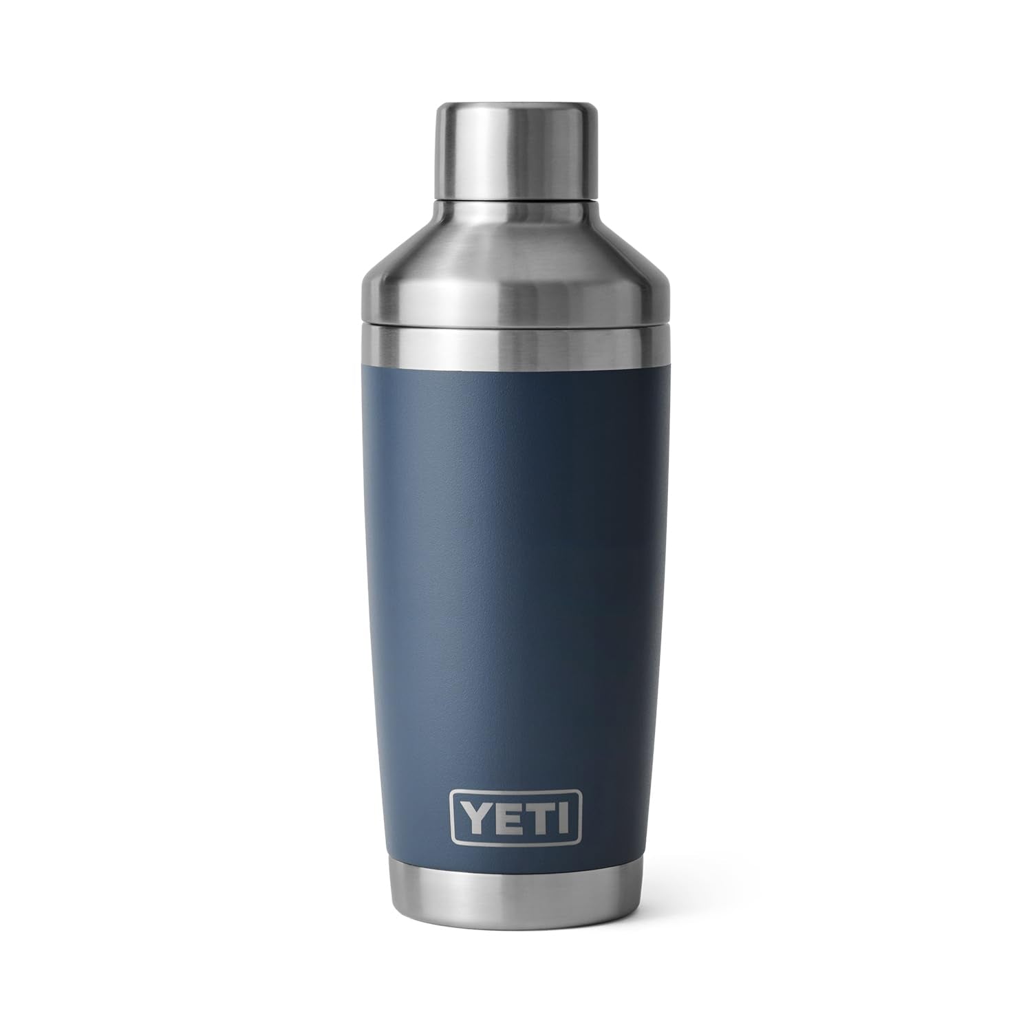 YETI Rambler 20 oz shaker navy, insulated steel, no-sweat grip for comfortable handling.