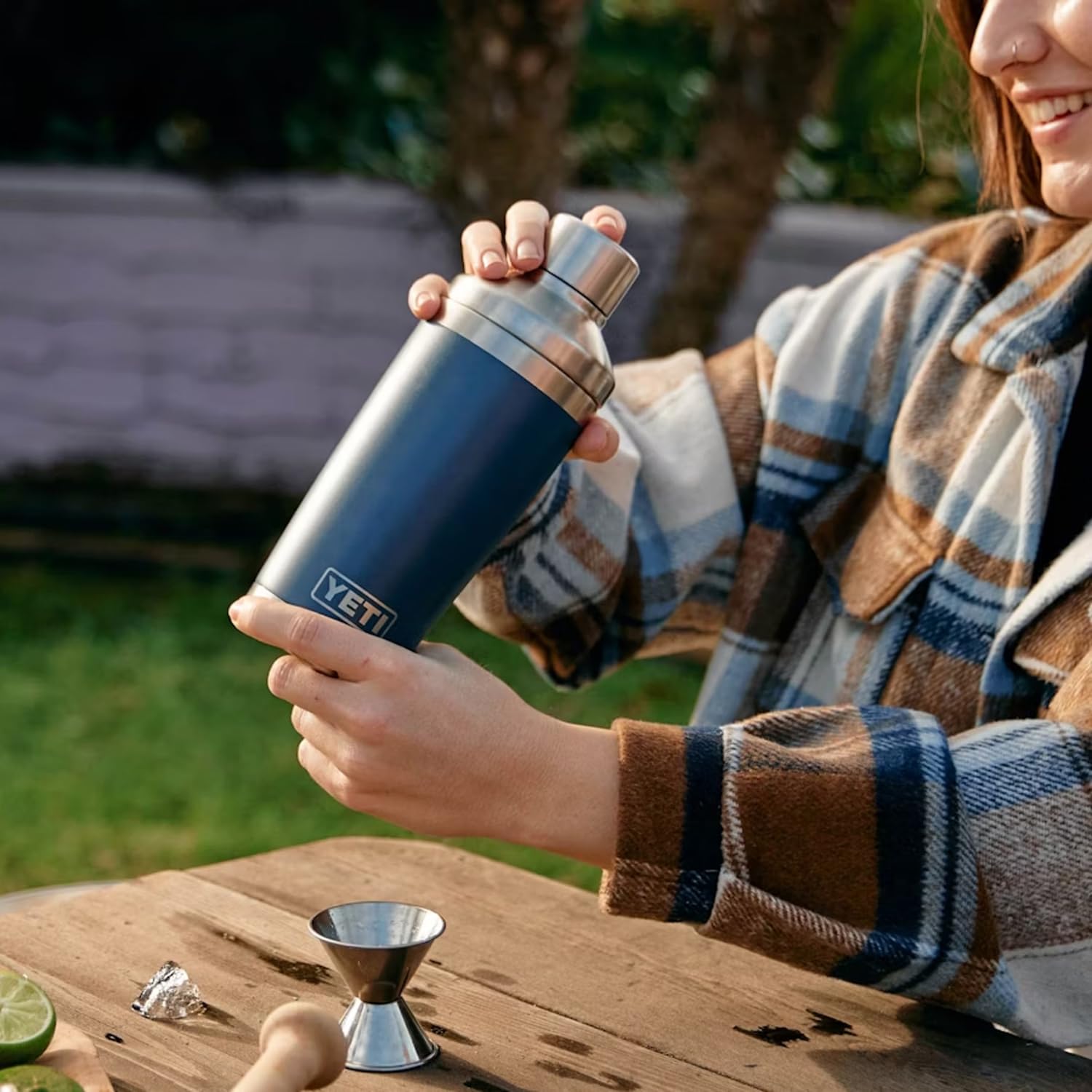 YETI Rambler 20 oz easy press lid enables fast shake-and-serve transitions