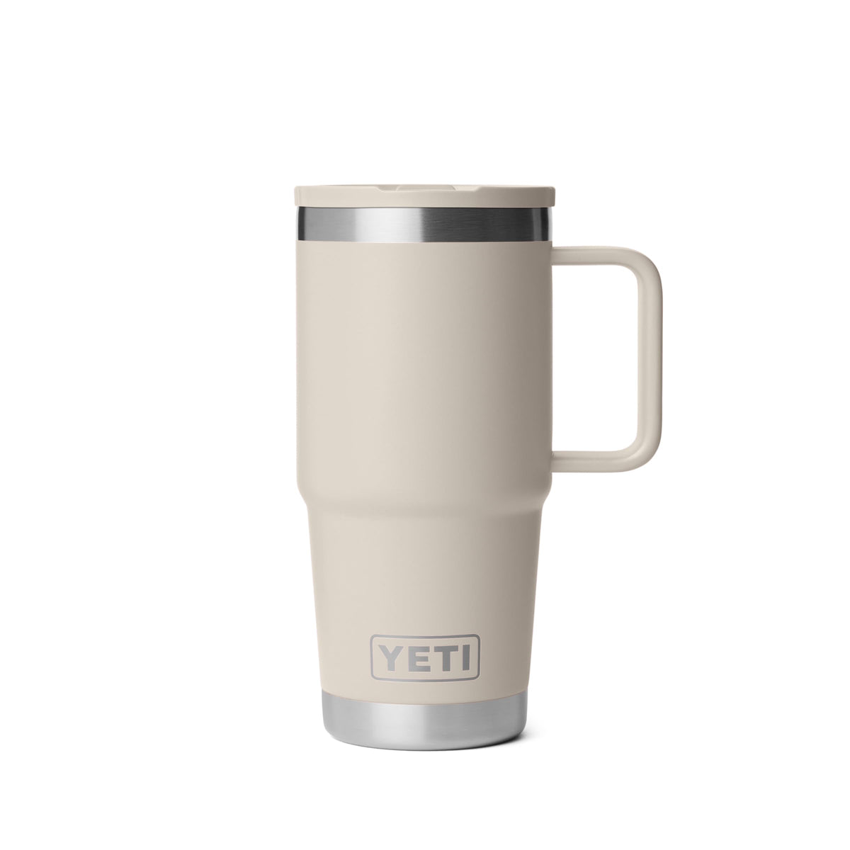 YETI Rambler 20 oz Travel Mug cap taupe, full view, leakproof on-the-go sipping