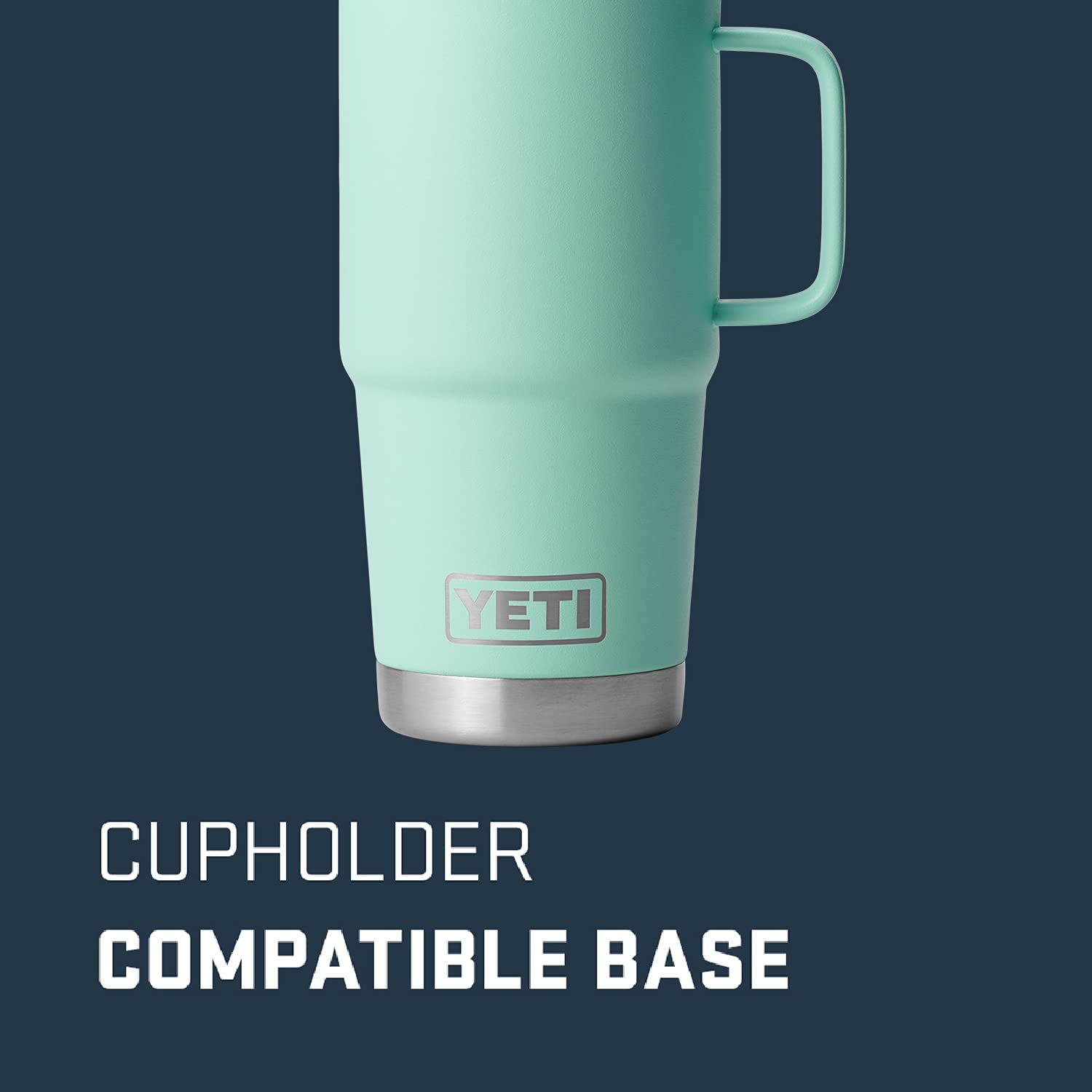 YETI Rambler 20 oz travel mug seafoam side handling highlights comfortable grip.