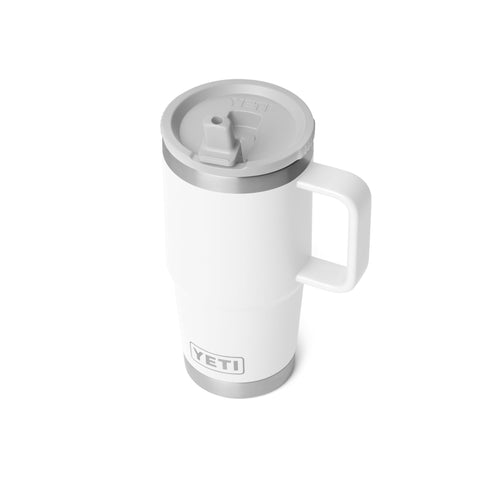 YETI Rambler 20 oz mug with vacuum insulation keeps drinks cold longer.