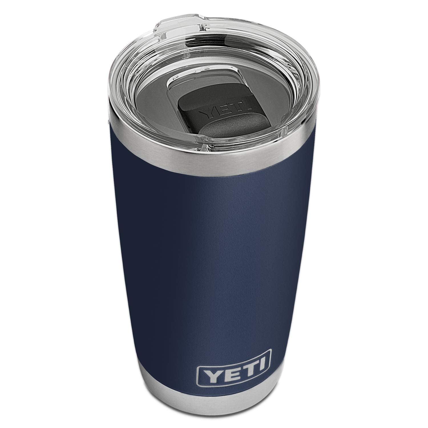 YETI Rambler 20 oz Navy front view showing rugged stainless steel design for daily use