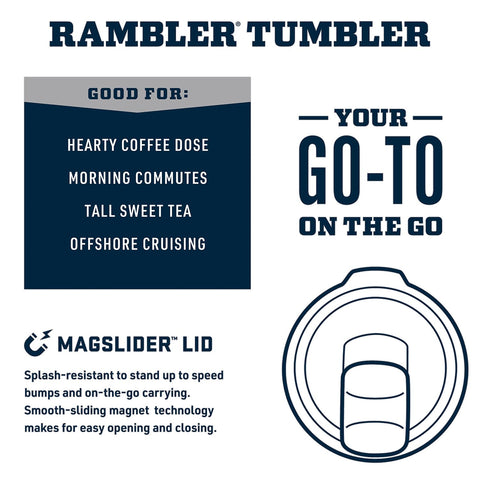 YETI Rambler 20 oz tumbler stainless steel body for durability.