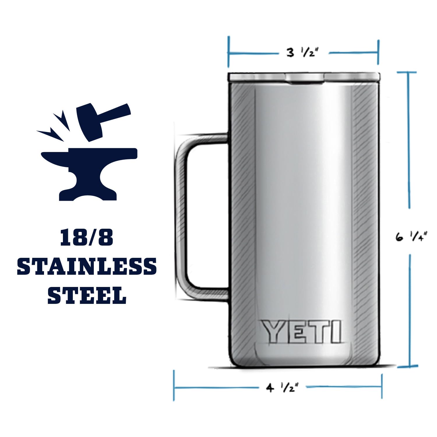 YETI Rambler 24 oz mug with ergonomic, easy-to-hold handle.