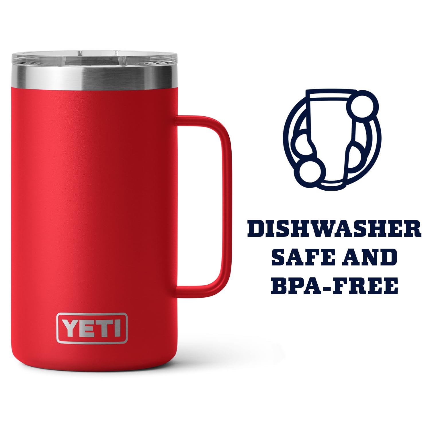YETI Rambler 24 oz mug stainless steel body keeps beverages stable and durable.