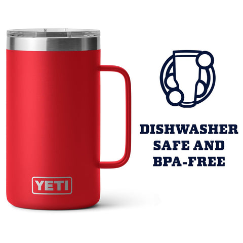 YETI Rambler 24 oz mug stainless steel body keeps beverages stable and durable.