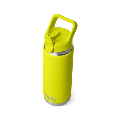YETI Rambler 26 oz bottle in Firefly Yellow with front view for durable everyday hydration