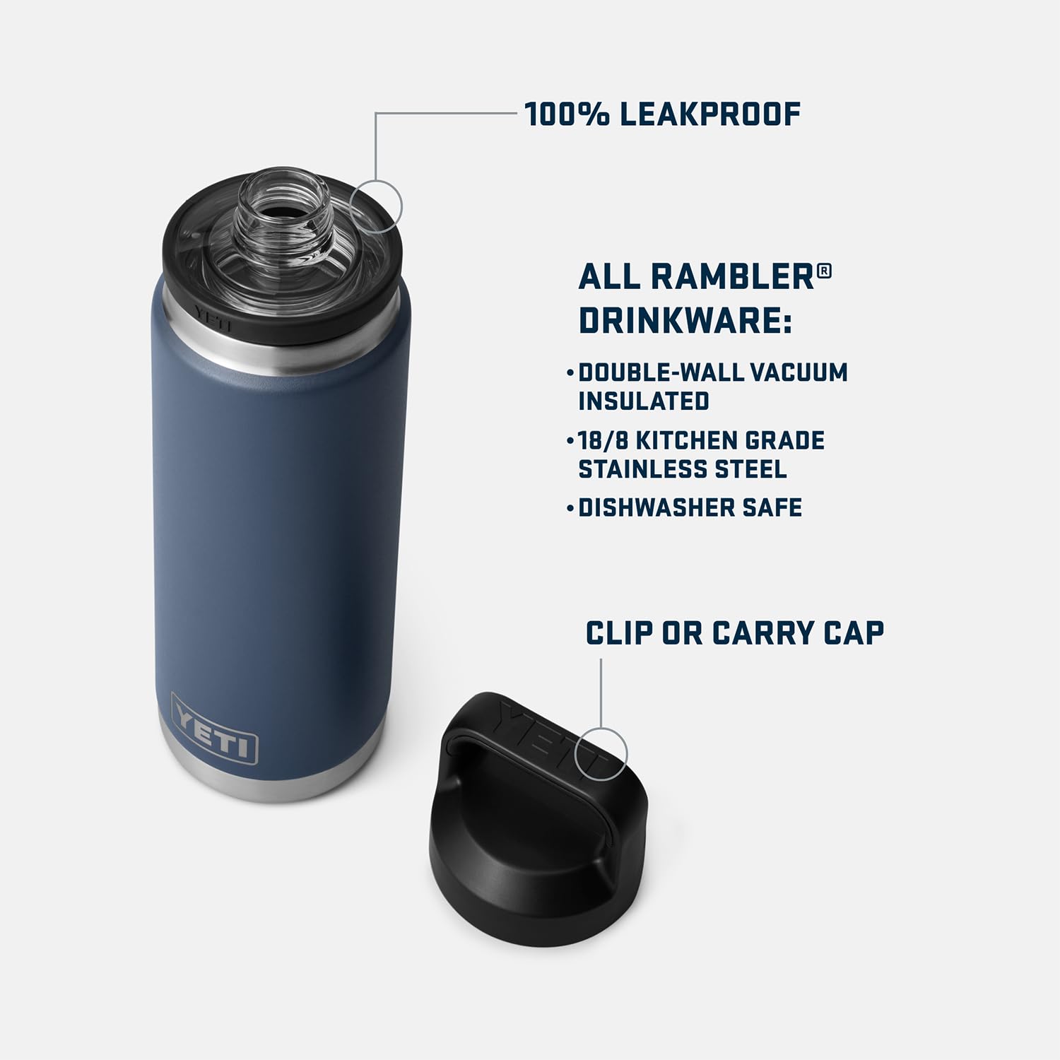 Half-twist Chug Cap on YETI Rambler 26 oz enables quick access