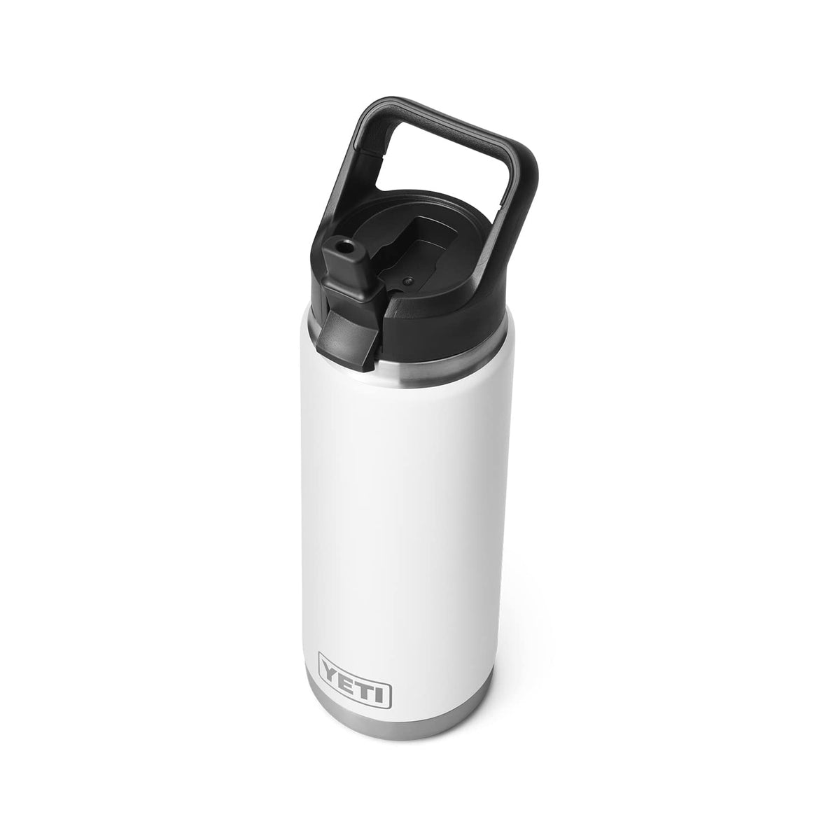 YETI Rambler 26 oz bottle with white straw cap for leakproof daily sipping.